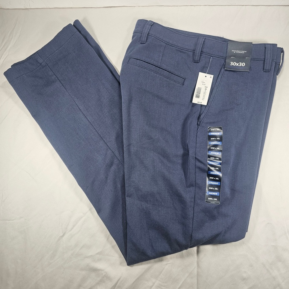Roundtree & Yorke 30x30 Andrew Straight Blue Diamond Textured Chino Pants 1601